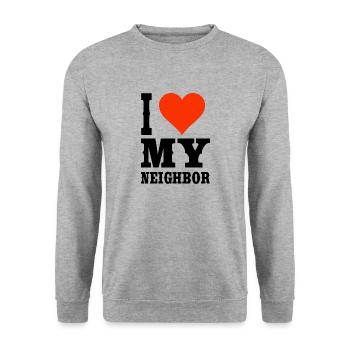 J’aime mon voisin, le T-shirt du quartier - Sweat-shirt Unisexe - gris chiné - Devant - Alina (178cm) & Michal (187cm)
