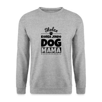 Stolze Korea Jindo Dog Mama - Unisex Pullover - Weißgrau meliert - Vorne - Alina (178cm) & Michal (187cm)