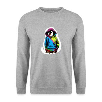 Pingouin mignon avec pull coloré - Sweat-shirt Unisexe - gris chiné - Devant - Alina (178cm) & Michal (187cm)