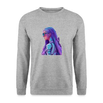 Space Fighter - Unisex Pullover - Weißgrau meliert - Vorne - Alina (178cm) & Michal (187cm)