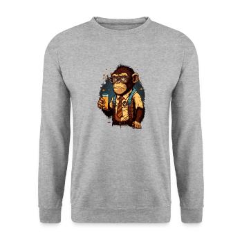 Bier Geek Schimpanse Comic Cool - Unisex Pullover - Weißgrau meliert - Vorne - Alina (178cm) & Michal (187cm)