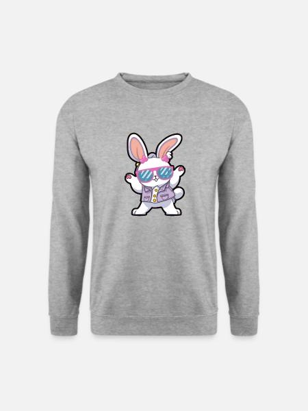 Osterhase - Tanzender Hase mit Retro Sonnenbrille - Unisex Pullover - Weißgrau meliert