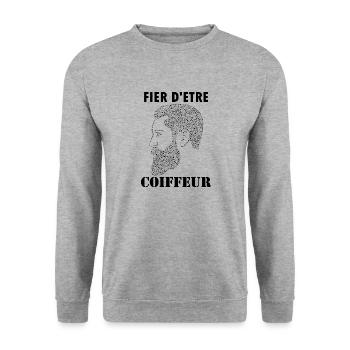 Fier d'être Coiffeur, idée de cadeau - Sweat-shirt Unisexe - gris chiné - Devant - Alina (178cm) & Michal (187cm)