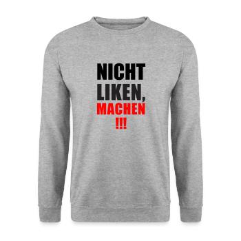 Nicht Liken, Machen! - Unisex Pullover - Weißgrau meliert - Vorne - Alina (178cm) & Michal (187cm)
