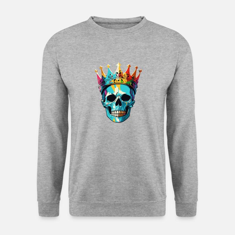 Totenkopf mit Krone - Unisex Pullover - Weißgrau meliert