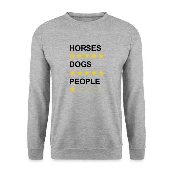 Chevaux Chiens Personnes noir - Sweat-shirt Unisexe - gris chiné - Devant - Alina (178cm) & Michal (187cm)