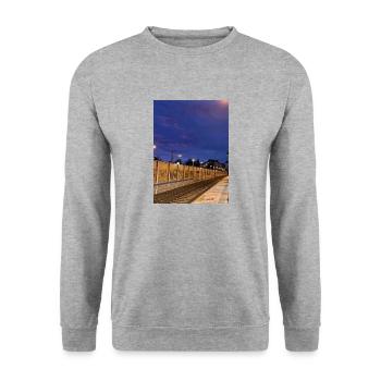 Bahnhof - Unisex Pullover - Weißgrau meliert - Vorne - Alina (178cm) & Michal (187cm)