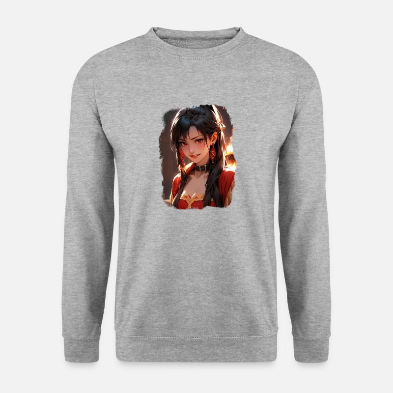 Porträt eines chinesischen Mädchen-Mangas - Unisex Pullover - Weißgrau meliert