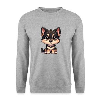 Digital illustration of cute German Shepherd - Unisex Sweatshirt - salt & pepper - Front - Alina (178cm) & Michal (187cm)