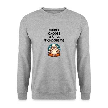 Lustiges Zitat von Fat Buddha - Unisex Pullover - Weißgrau meliert - Vorne - Alina (178cm) & Michal (187cm)