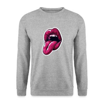 Sticker Zunge - Unisex Pullover - Weißgrau meliert - Vorne - Alina (178cm) & Michal (187cm)