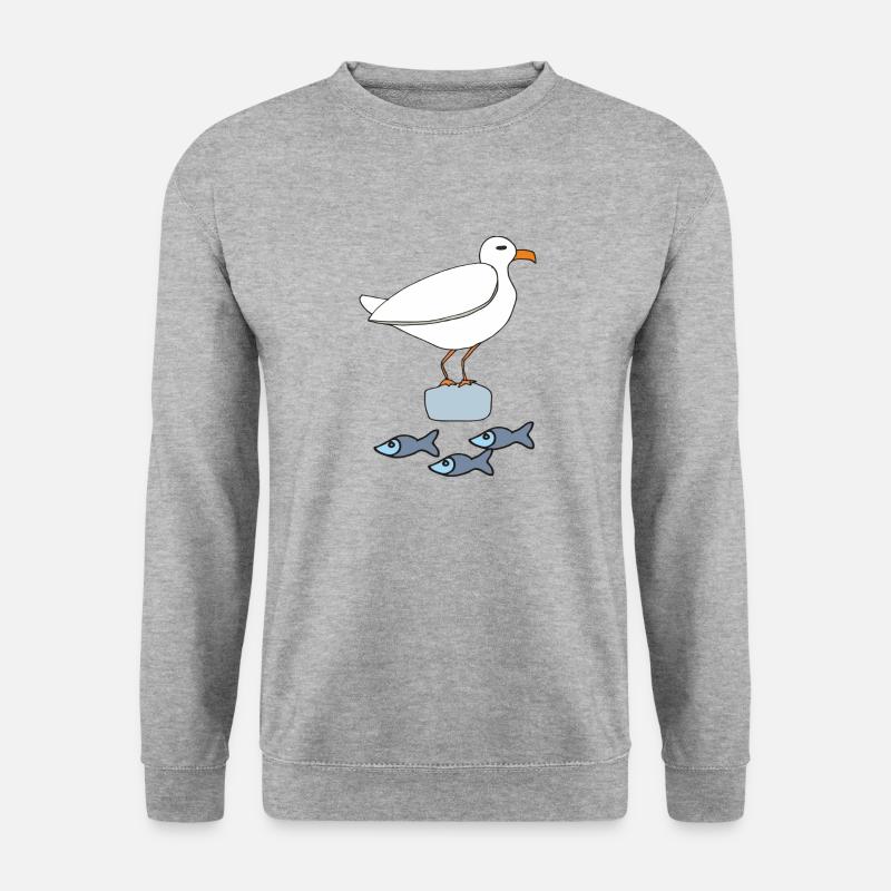 möve mit fischen - Unisex Pullover - Weißgrau meliert