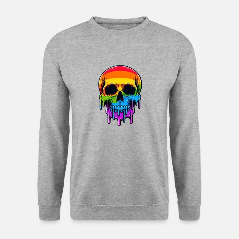 Melthing Regenbogen Schädel - Unisex Pullover - Weißgrau meliert