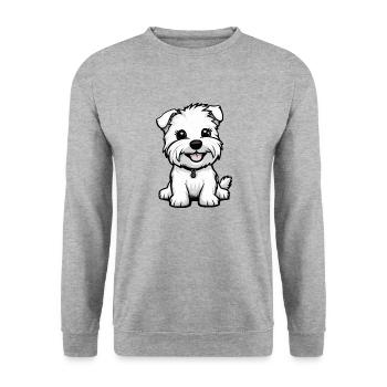 West Highland Terrier Hund Comic Niedlich - Unisex Pullover - Weißgrau meliert - Vorne - Alina (178cm) & Michal (187cm)