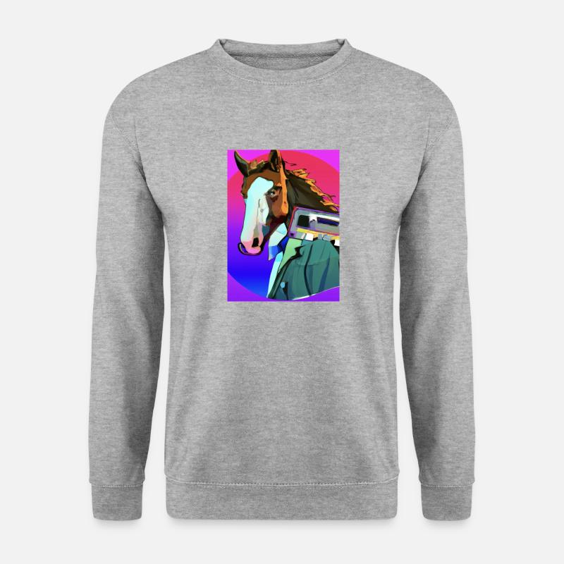 Retro Pferd - Unisex Pullover - Weißgrau meliert