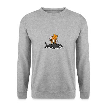 Chat, équitation, a, requin, drôle, dessin animé, surf, graphique - Sweat-shirt Unisexe - gris chiné - Devant - Alina (178cm) & Michal (187cm)