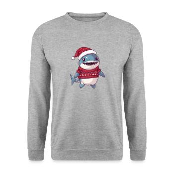 Hai Weihnachten Comic - Unisex Pullover - Weißgrau meliert - Vorne - Alina (178cm) & Michal (187cm)