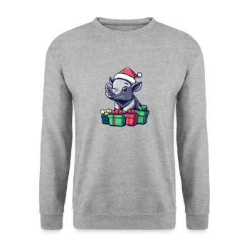 Nashorn Weihnachten Geschenke - Unisex Pullover - Weißgrau meliert - Vorne - Alina (178cm) & Michal (187cm)