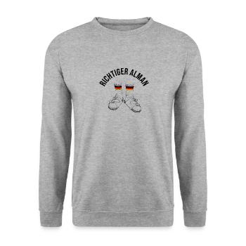 Richtiger Alman - Unisex Pullover - Weißgrau meliert - Vorne - Alina (178cm) & Michal (187cm)