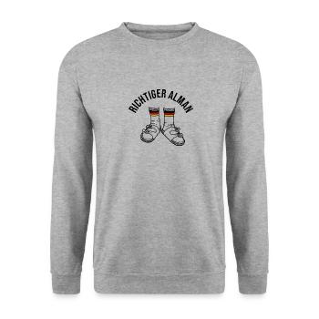 Richtiger Alman - Unisex Pullover - Weißgrau meliert - Vorne - Alina (178cm) & Michal (187cm)