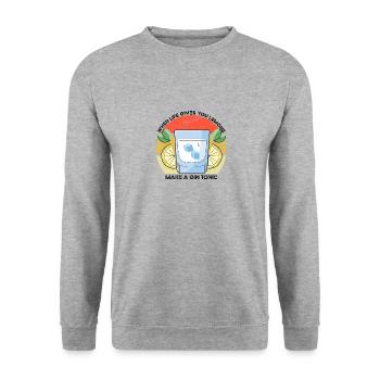 Das Leben gibt dir Zitronen Funny Gin Sprichwort - Unisex Pullover - Weißgrau meliert - Vorne - Alina (178cm) & Michal (187cm)
