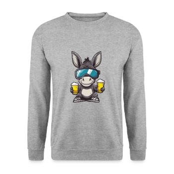 Esel Apres Ski Bier - Unisex Pullover - Weißgrau meliert - Vorne - Alina (178cm) & Michal (187cm)
