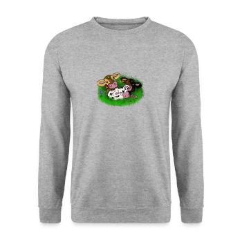 Les vaches qui se tiennent ensemble dans la prairie et mangent - Sweat-shirt Unisexe - gris chiné - Devant - Alina (178cm) & Michal (187cm)