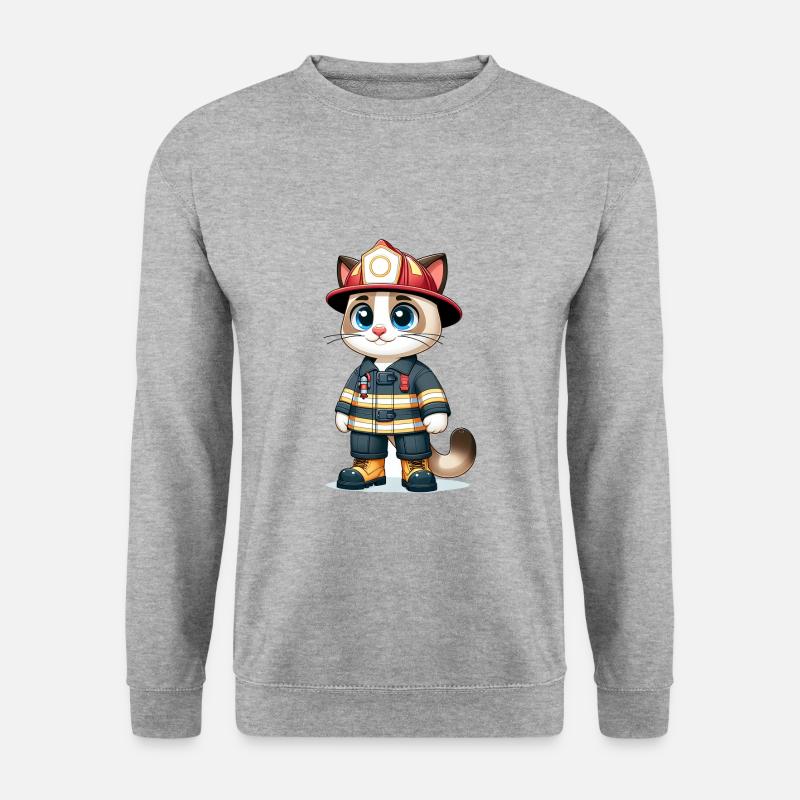 Cute Cat Firefighter - Unisex Pullover - Weißgrau meliert