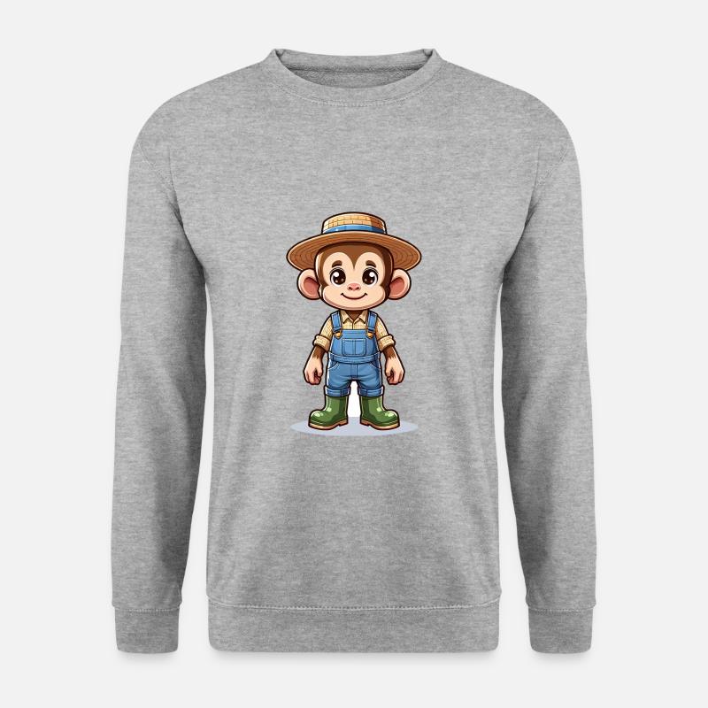 Cute Monkey Farmer - Unisex Pullover - Weißgrau meliert