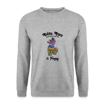 making money is funny by haka - Unisex Pullover - Weißgrau meliert - Vorne - Alina (178cm) & Michal (187cm)