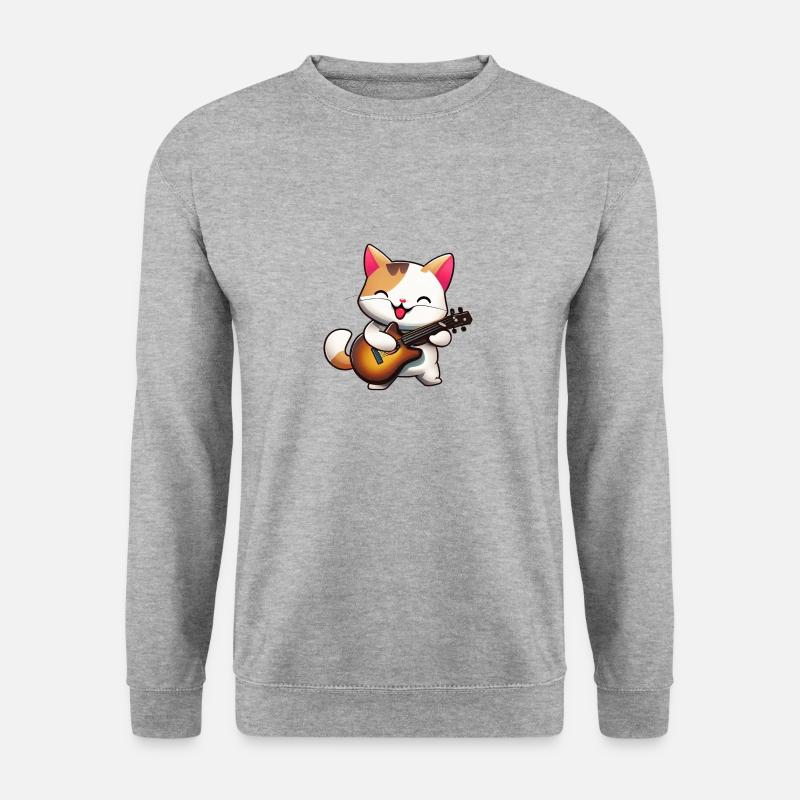 Katze mit Gitarre - Unisex Pullover - Weißgrau meliert
