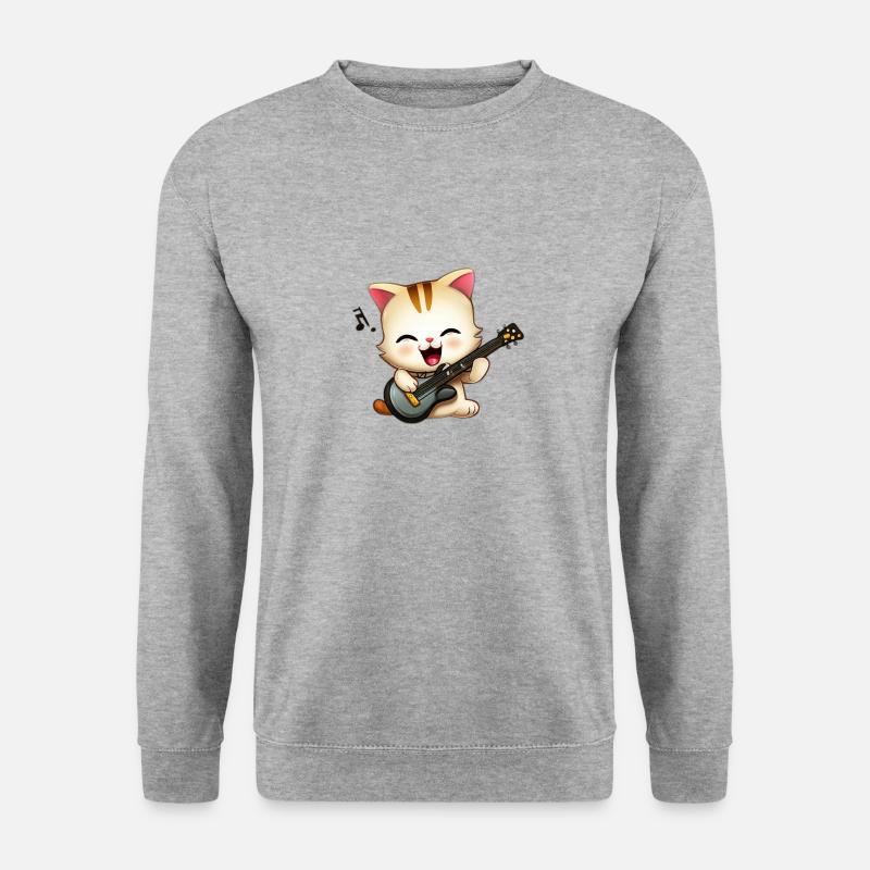Musizierende Katze - Unisex Pullover - Weißgrau meliert