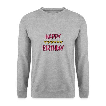 JAHRESTAG. ALLES GUTE ZUM GEBURTSTAG!. ALLES GUTE ZUM GEBURTSTAG!. - Unisex Pullover - Weißgrau meliert - Vorne - Alina (178cm) & Michal (187cm)