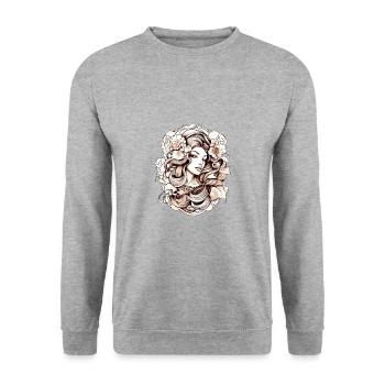 Dessin de femme fleur - Sweat-shirt Unisexe - gris chiné - Devant - Alina (178cm) & Michal (187cm)