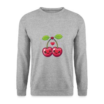 Kirschen Paar Liebe Herz Valentinstag - Unisex Pullover - Weißgrau meliert - Vorne - Alina (178cm) & Michal (187cm)
