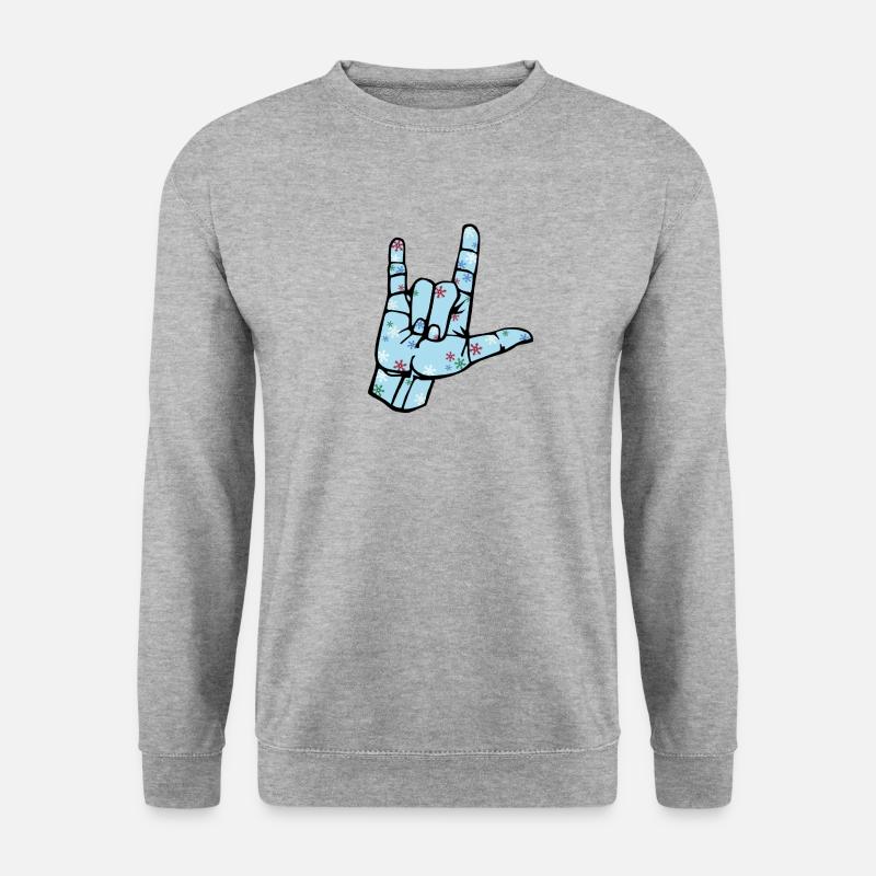 ILY - Winter - DGS Streetwear - Gebärdensprache - Unisex Pullover - Weißgrau meliert