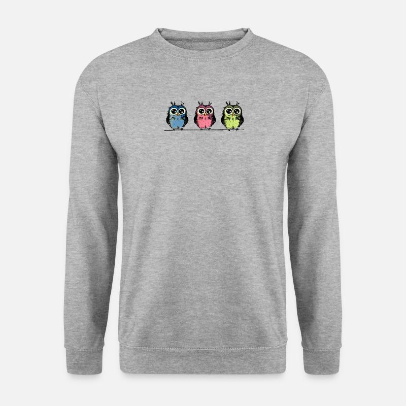 Drei niedliche Eulen - Unisex Pullover - Weißgrau meliert