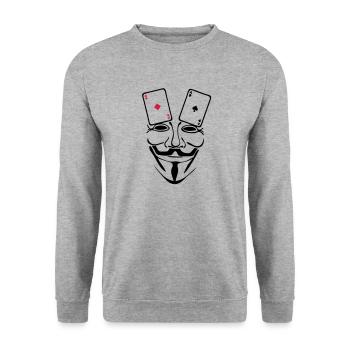 anonymen Maske Maske Karten-Poker as1 - Unisex Pullover - Weißgrau meliert - Vorne - Alina (178cm) & Michal (187cm)