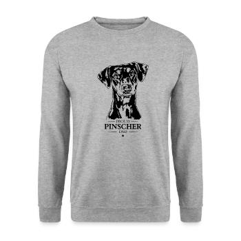 Pinscher Dad Hunde Hund Wilsigns - Unisex Pullover - Weißgrau meliert - Vorne - Alina (178cm) & Michal (187cm)