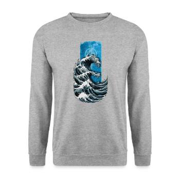 Ocean's Fury: Big Sea Wave Design - Unisex Sweatshirt - salt & pepper - Front - Alina (178cm) & Michal (187cm)