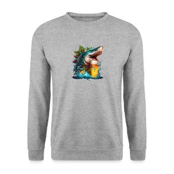 Cool shark drinking beer - Unisex Sweatshirt - salt & pepper - Front - Alina (178cm) & Michal (187cm)