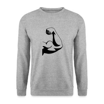 Bodybuilder Arm - Unisex Pullover - Weißgrau meliert - Vorne - Alina (178cm) & Michal (187cm)