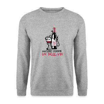 50 ans mature bouteille vin anniversaire - Sweat-shirt Unisexe - gris chiné - Devant - Alina (178cm) & Michal (187cm)