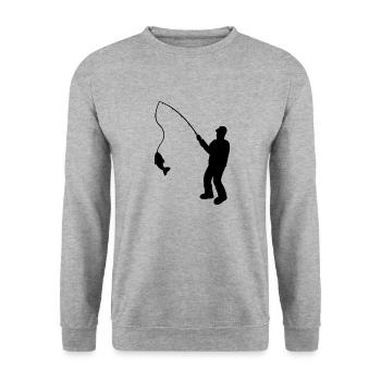 Pêcheur avec canne à pêche et poisson - Sweat-shirt Unisexe - gris chiné - Devant - Alina (178cm) & Michal (187cm)