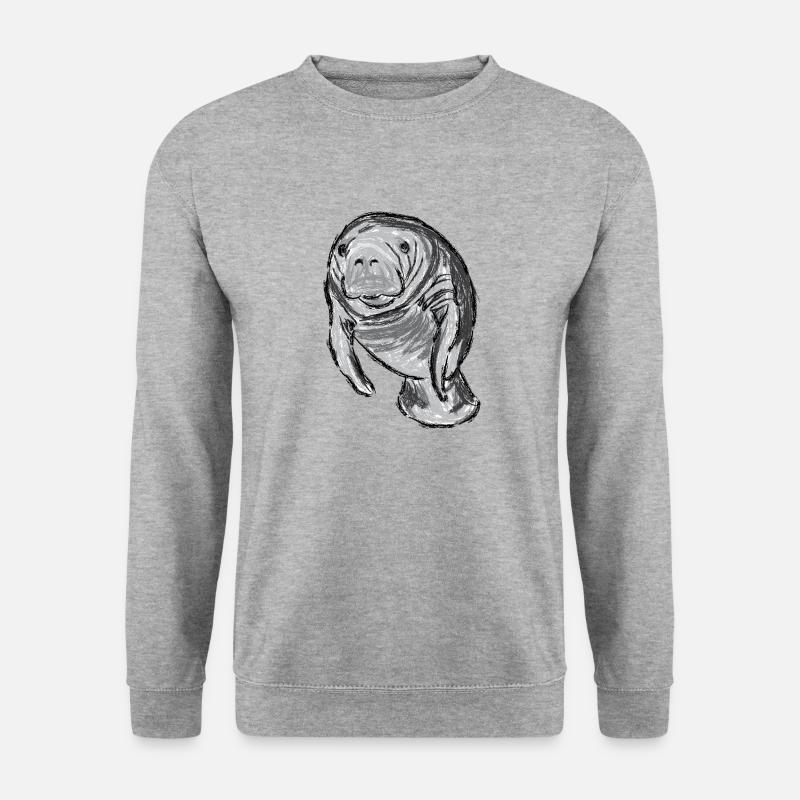 Design mit Seekuh / Artwork with a Manatee - Unisex Pullover - Weißgrau meliert