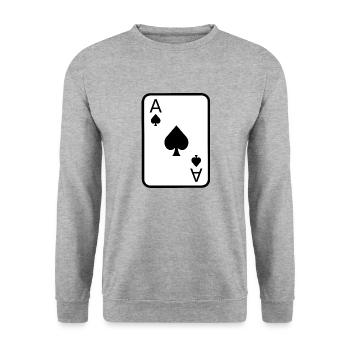 Pik Aß Spielkarte Poker Geschenkidee - Unisex Pullover - Weißgrau meliert - Vorne - Alina (178cm) & Michal (187cm)