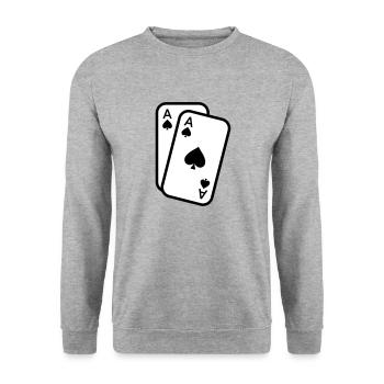 Karten Pik Ass Spielkarten Poker - Unisex Pullover - Weißgrau meliert - Vorne - Alina (178cm) & Michal (187cm)