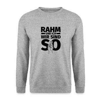 Rahm und ich wir sind so - Unisex Pullover - Weißgrau meliert - Vorne - Alina (178cm) & Michal (187cm)