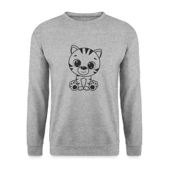 Süße Katze - Unisex Pullover - Weißgrau meliert - Vorne - Alina (178cm) & Michal (187cm)