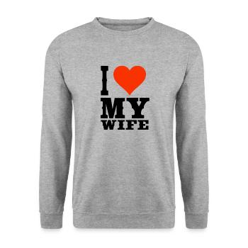 Ich liebe meine Ehefrau T-Shirt - Unisex Pullover - Weißgrau meliert - Vorne - Alina (178cm) & Michal (187cm)